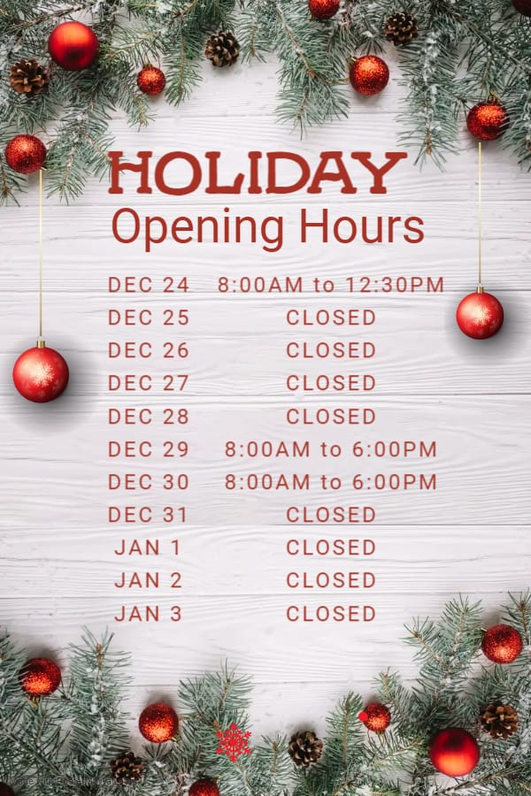 Christmas Opening Hours